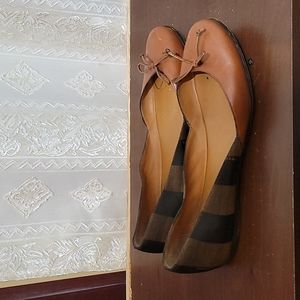 Fendi Brown Leather & Pequin Ballet Flats